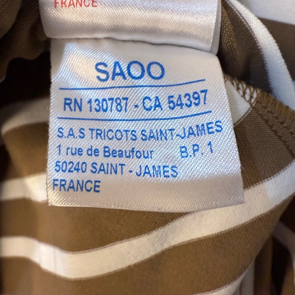 Saint James Tan and White Boxy 3/4 Sleeve Blouse - US 14 - Picture 4 of 8